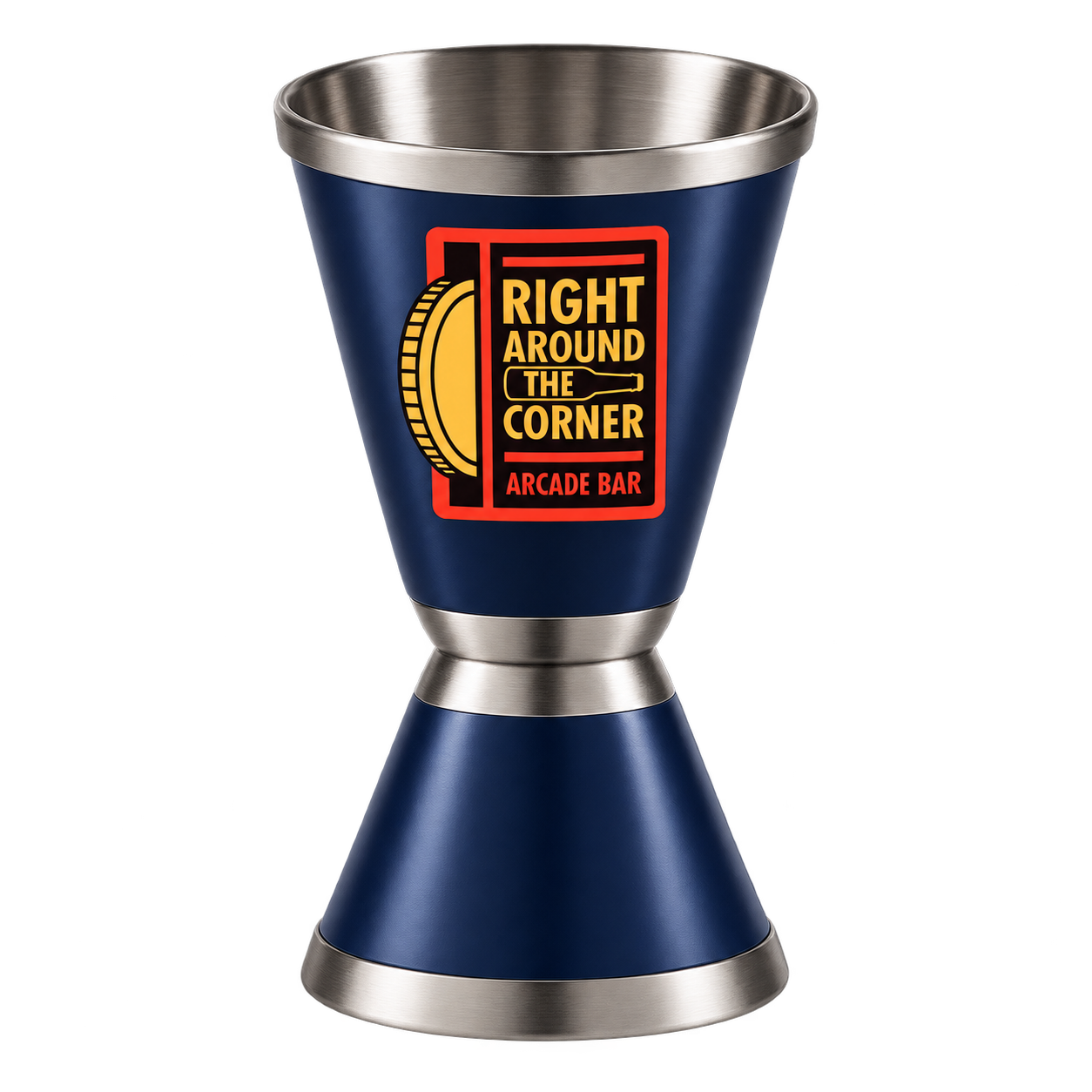 Design preview: Double-sided metal cocktail jigger with RATC branding