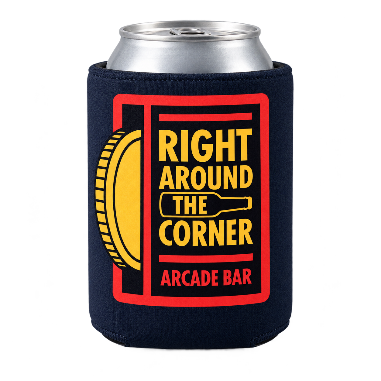 Design preview: Navy RATC logo koozie around a can